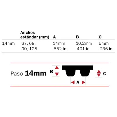 Poly Chain GT Carbon Extended length ~ Paso 14 mm - Ancho 37 mm - Largo 4578 mm